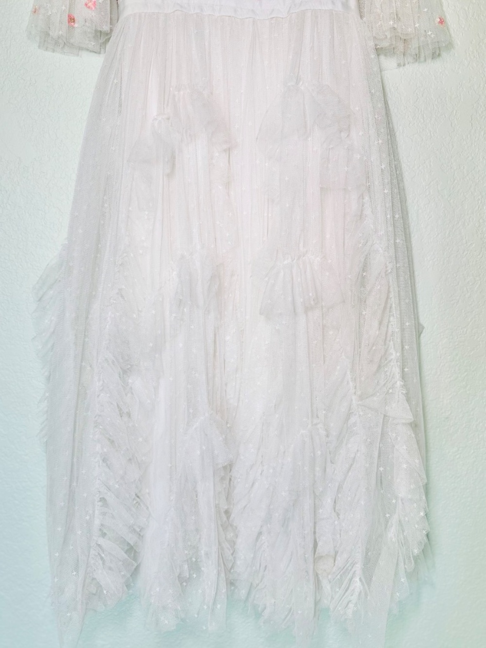 Ivy City Co Paris Dress Small White Floral Beaded Lace Ruffle Bridal Modest - Picture 3 of 10